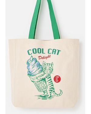 Oliver Bonas Cool Cat Fabric Tote Shopper Bag - Green