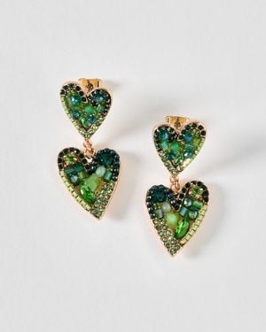 Oliver Bonas Becca Stone Cluster Tiered Heart Drop Earrings - Green