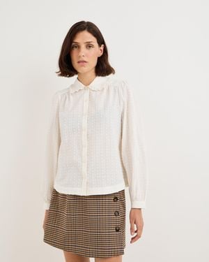 Oliver Bonas & Metallic Gold Striped Frill Collar Blouse, Size 10 - White