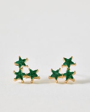 Oliver Bonas Irena Stone Triple Star Stud Earrings - Green