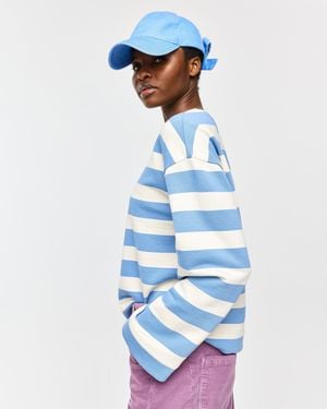 Oliver Bonas & Cream Striped Wide Sleeve Sweatshirt, Size 10 - Blue