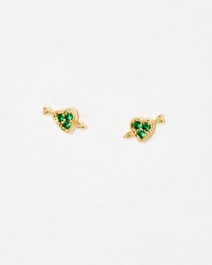 Oliver Bonas Amara Mini Heart & Arrow Green Stud Earrings - Multicolour