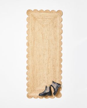 Oliver Bonas Scalloped Jute Runner Rug 200x80cm - Natural