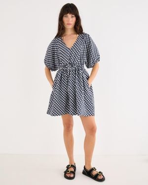 Oliver Bonas Monochrome Polka Dot Jacquard V-neck Mini Dress, Size 6 - Blue