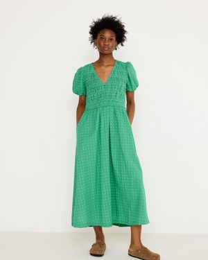 Oliver Bonas Dobby Polka Dot V-neck Puff Sleeve Midi Dress, Size 10 - Green
