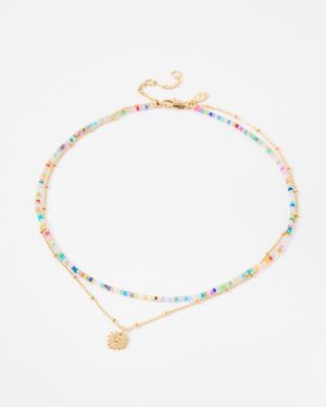 Oliver Bonas Brilla Sunshine Charm Beaded Layered Necklace - Natural