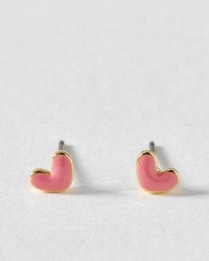 Oliver Bonas Anne Mini Pink Enamel Heart Stud Earrings