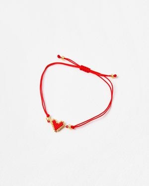Oliver Bonas Magda Beaded Heart Cord Friendship Bracelet - Red