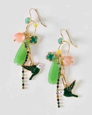 Oliver Bonas Ria Bird & Bead Charm Drop Earrings - Green