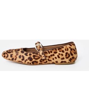 Oliver Bonas Leopard Print Leather Ballet Flats, Size Uk 3 - White