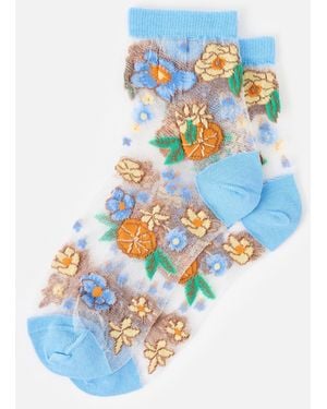Oliver Bonas Blossom Sheer Ankle Socks - Blue