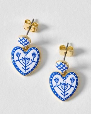 Oliver Bonas Shirley Patterned Heart Mini Drop Earrings - Blue