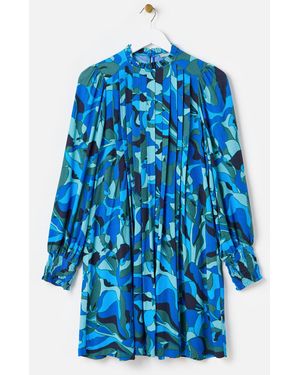 Oliver Bonas Abstract Pleated Mini Dress, Size 6 - Blue
