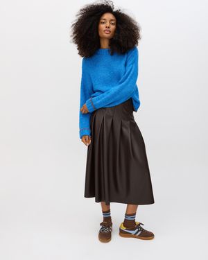 Oliver Bonas Chocolate Faux Leather Pleated Midi Skirt, Size 6 - Blue