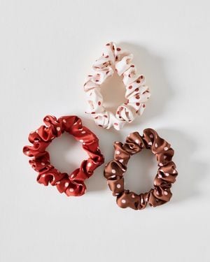 Oliver Bonas Betsi Red Brown & Cream Polka Dot Mini Scrunchies Set Of Three