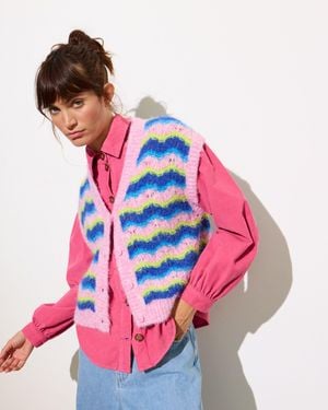 Oliver Bonas & Blue Striped Knitted Waistcoat, Size 6 - Pink