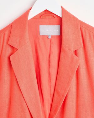 Oliver Bonas Deep Coral Linen Blend Casual Blazer, Size 8 - Red