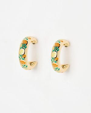 Oliver Bonas Laci & Orange Floral Enamel Inlay Hoop Earrings - Metallic