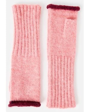 Oliver Bonas & Burgundy Trim Knitted Wrist Warmers - Pink