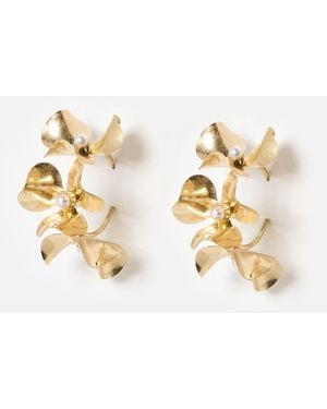 Oliver Bonas Neima Large Gold Tone Flower & Faux Pearl Earrings - Metallic