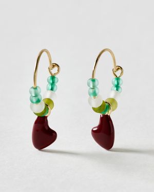 Oliver Bonas Iris Enamel Charm Wire Hoop Earrings - Red