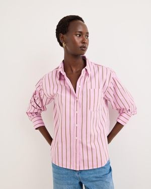 Oliver Bonas & Brown Striped Cotton Shirt, Size 10 - Pink