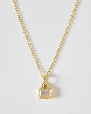 Oliver Bonas Ziva Moonstone Square Charm Pendant Necklace - Metallic