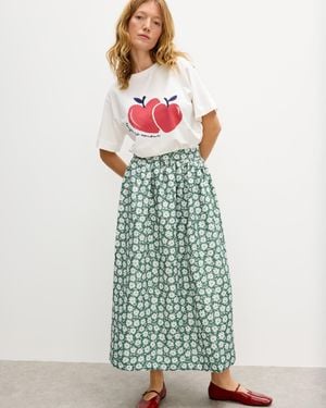 Oliver Bonas & White Daisy Jacquard Pleated Midi Skirt, Size 6 - Blue