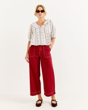 Oliver Bonas Berry Red Scalloped Pocket Cropped Wide Leg Jeans, Size 10