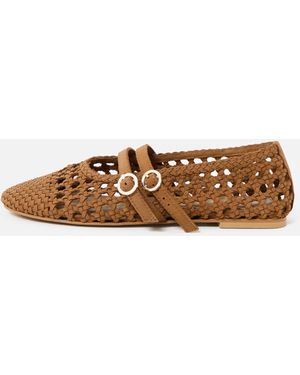 Oliver Bonas Chocolate Double Buckle Woven Leather Ballet Flats, Size Uk 4 - Brown