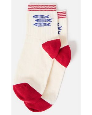 Oliver Bonas & Blue Sardines Ribbed Ankle Socks - White