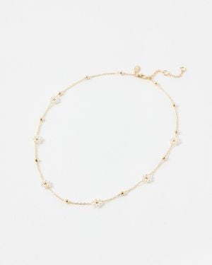 Oliver Bonas Rosaria Faux Pearl Flower Chain Necklace - Natural