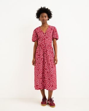 Oliver Bonas & Light Pink Polka Dot Scalloped Collar Midi Dress, Size 18 - Red