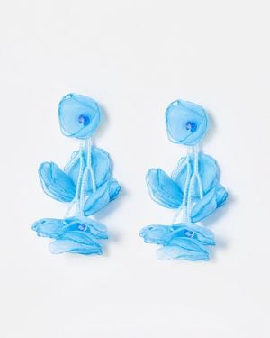 Oliver Bonas Annette Fabric Flower Statement Earrings - Blue