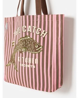 Oliver Bonas Pink & Brown Striped Fish Fabric Tote Shopper Bag