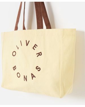 Oliver Bonas Butter & Brown Logo Fabric Tote Shopper Bag - Natural