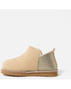 Oliver Bonas Beige & Gold Faux Suede Slipper Boots, Size Small - Natural