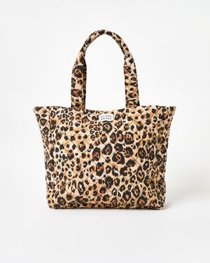 Oliver Bonas Becky Leopard Print Quilted Tote Bag - Natural