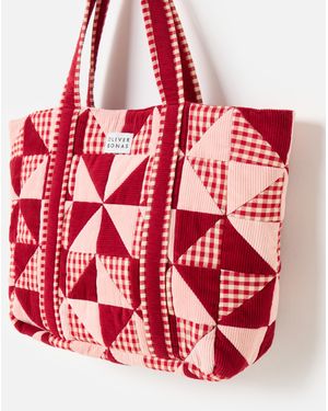 Oliver Bonas Emily Red & Pink Patchwork Corduroy Cotton Tote Bag