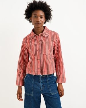 Oliver Bonas & Brown Striped Denim Jacket, Size 10 - Red