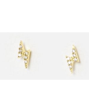 Oliver Bonas Lightning Bolt Clear Gem Stud Earrings - Metallic