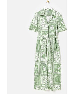 Oliver Bonas & White Summer Tile Print Linen Blend Jumpsuit, Size 6 - Green