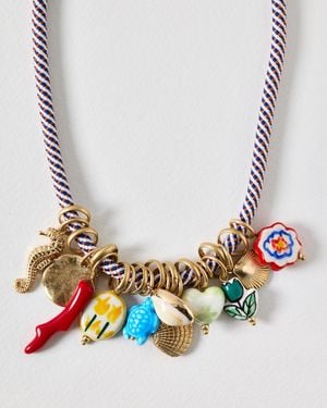 Oliver Bonas Cameron Sea Theme Charm Rope Necklace - Metallic