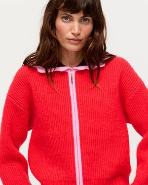 Oliver Bonas Scalloped Collar Zip Up Knitted Bomber Jacket, Size 6 - Red