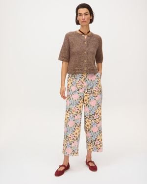 Oliver Bonas & Pastel Floral Print Cropped Wide Leg Jeans, Size 6 - Natural