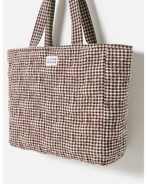 Oliver Bonas Bree Burgundy & Gingham Bow Tote Shopper Bag - Green
