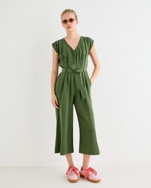 Oliver Bonas Dark V-neck Gathered Shoulder Cropped Jumpsuit, Size 12 - Green