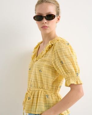 Oliver Bonas Floral Check Tie Waist Blouse, Size 10 - Yellow