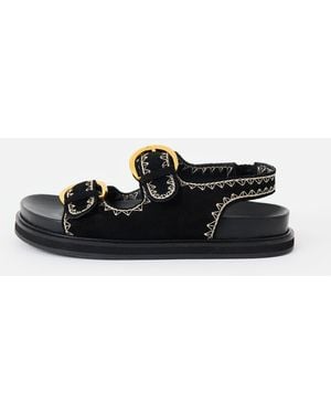 Oliver Bonas Suede Stitch Detail Double Buckle Sandals, Size 5 - Black