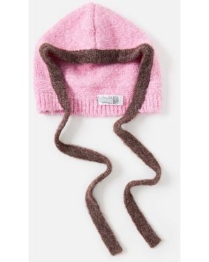 Oliver Bonas Marl & Brown Fluffy Knitted Bonnet - Pink